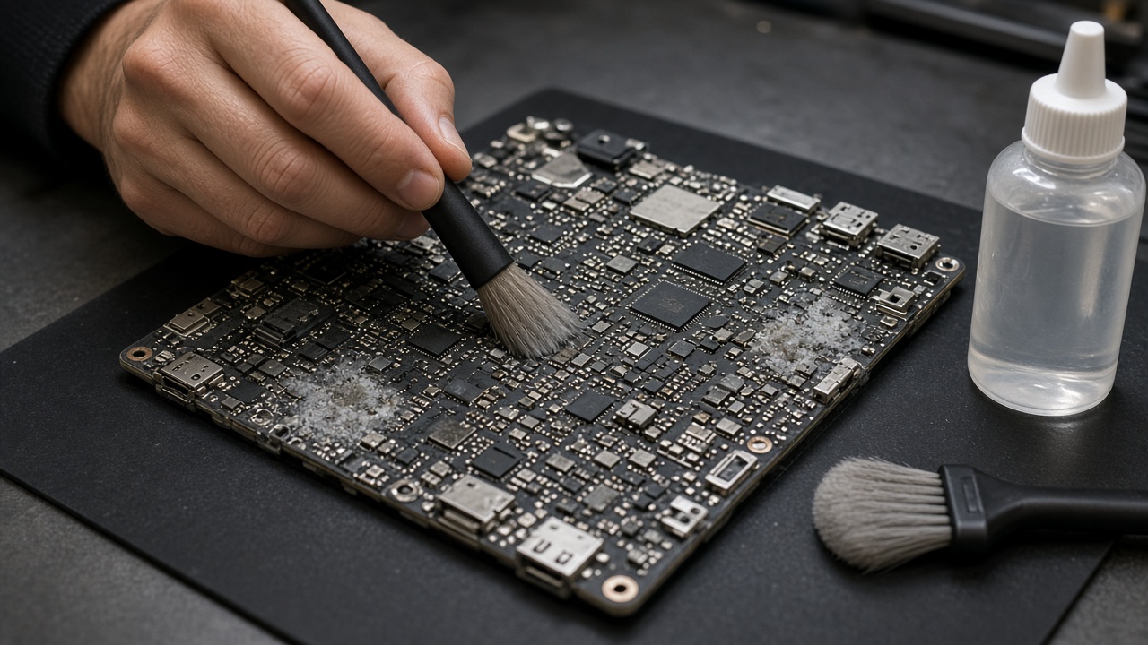 Sıvı gören MacBook kartında temizlik